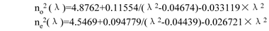 Sellmeier equations (for 5mo1% MgO dopant) are((λ i n um):