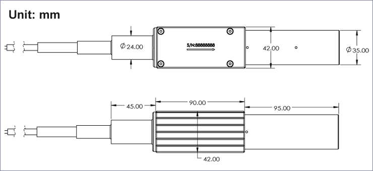 Figure 1: Package dimensions for compact, high power fiber to free space isolator with beam expander.