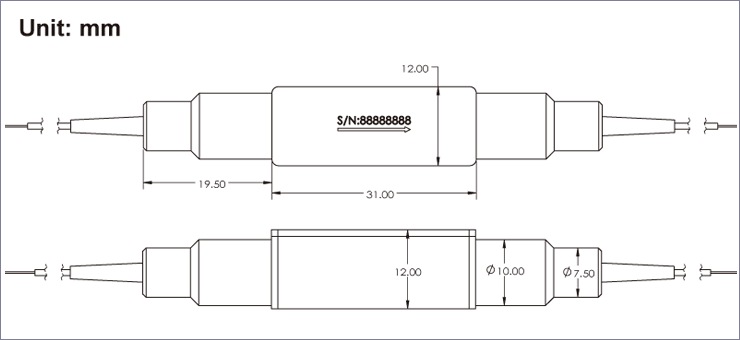Figure 3: Package dimensions for 1W fiber-to-fiber isolator.