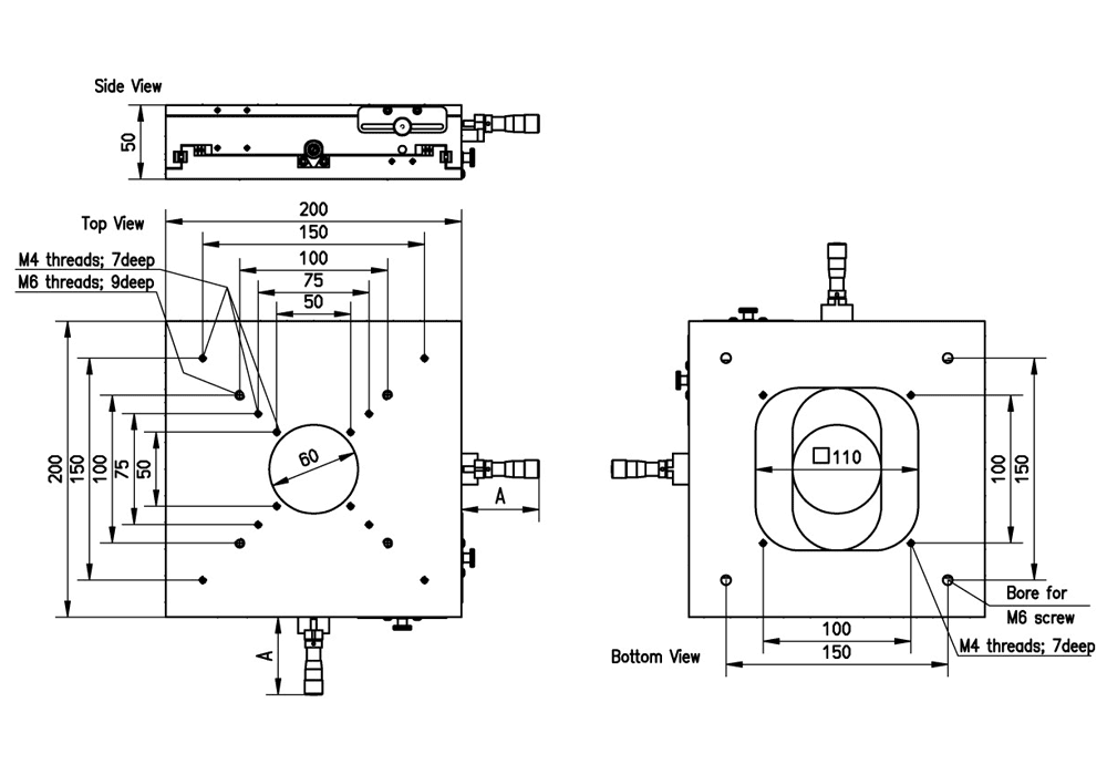 Center Position: A; XY200-16: 53; XY200-25: 77; XY200-50: 131